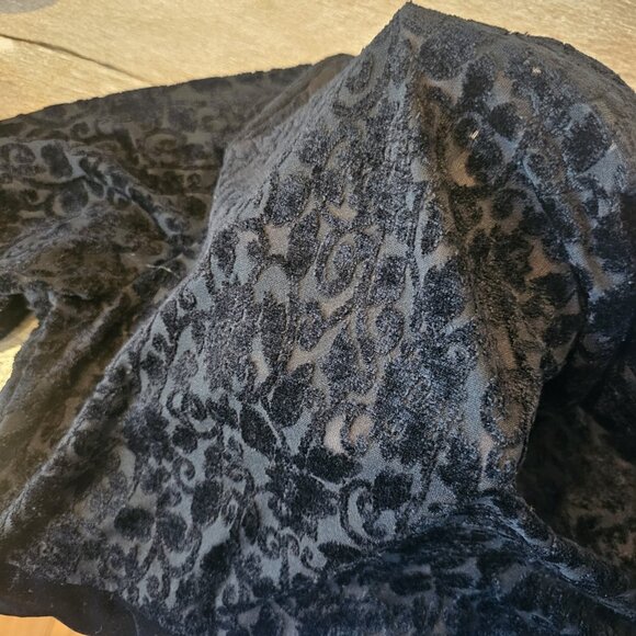 VTG 90s Black Velvet Long Dress‎ Midi To Maxi Longsleeve Gothic Sz L Stretchy - Picture 8 of 10